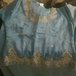 Teal and gold Bollywood lengha Indian Wear